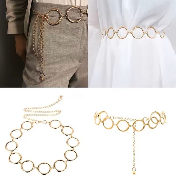 Long Waist Chain Belt For Women Gold Circle Chain Belt 45” - Picture 7 of 7